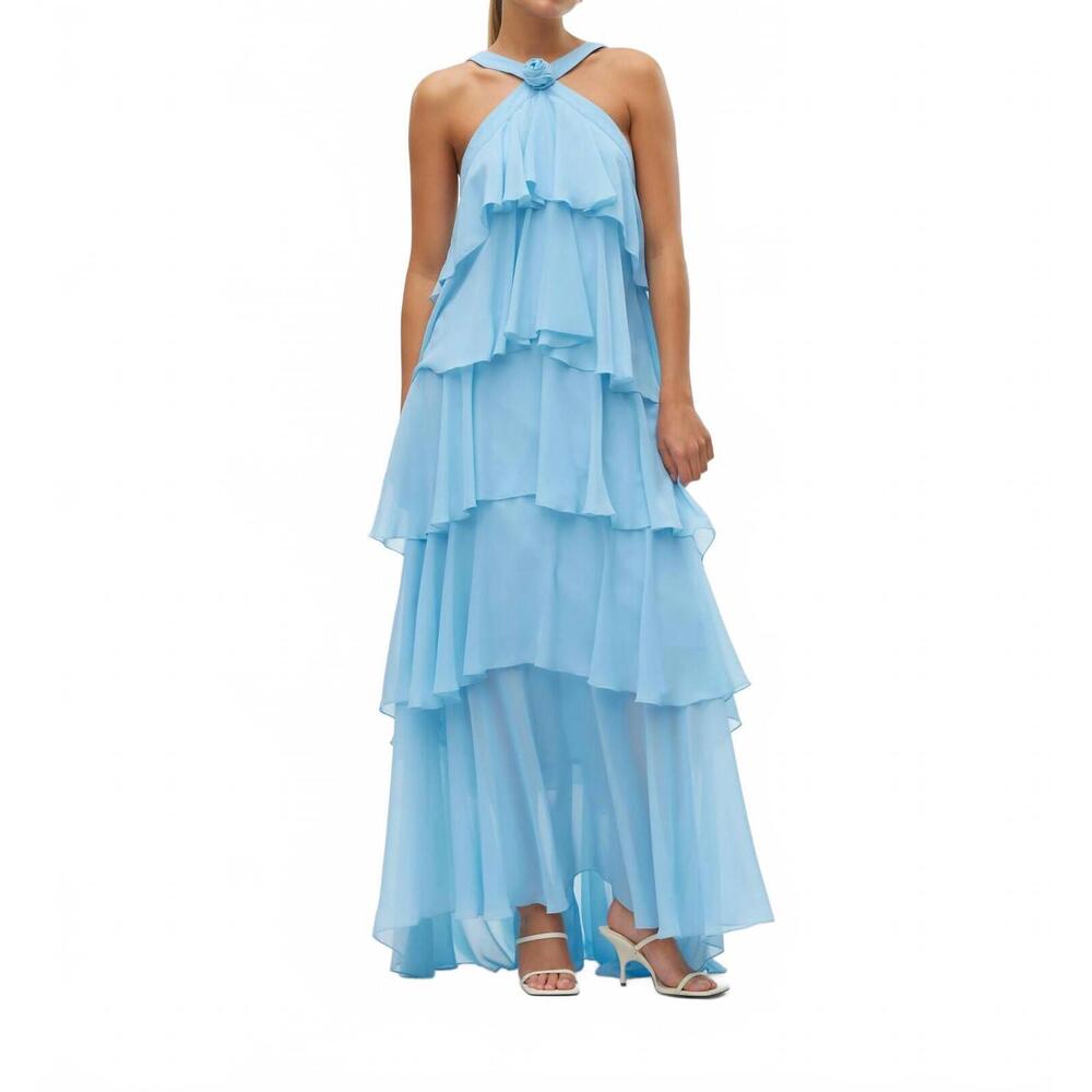 NEW VERO ALFIE women's fleur maxi dress in light blue